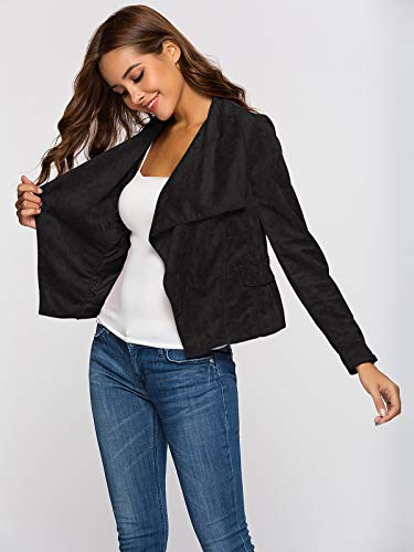 Escalier Womens Suede Leather Jacket Open Front Lapel Cardigan Blazer Jackets Black S - Thumbnail 5