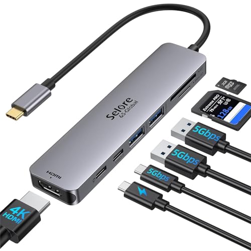 USB C Adapter, Selore USB C Hub HDMI 4K, USB 3.0 Ports, SD/TF Card Reading, 7-in-1 USB C Dock for MacBook Pro 2020 MacBook Air 2020 Huawei Matebook ChromeBook Pixel Tablet USB Type C