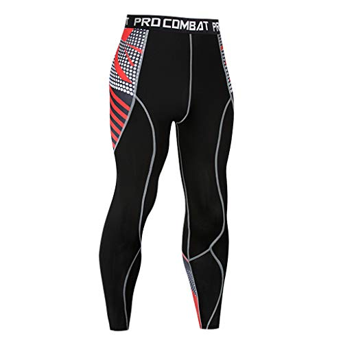 Hotcl Athletic Running Cycling Suit Men's Compression Pants Base Layer Dry Tights Leggings Compression Sport T Shirt Red