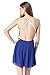 Moxeay Deep V Neck Playsuit Backless Chiffon Short Jumpsuit (S, Blue)