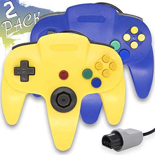 Wired Controller for Nintendo 64 N64 Console, Upgraded Joystick Classic Video Game Gamepad（Yellow and Blue,Pack of 2） (Best Games For The N64)