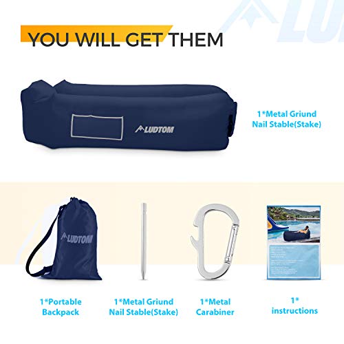 ludtom Inflatable Lounger Air Sofa Hammock, 440 lb Portable and Waterproof Ideal Inflatable Pouch Couch for Camping Gear and Accessories for Outdoors Pool Backyard Traveling Navy