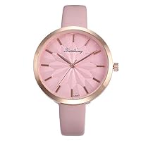 Ptmen Womens Fashion Leather Band Analog Quartz Round Wrist Watch Watches
