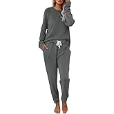 Eurivicy Women's Solid Sweatsuit Set 2 Piece Long Sleeve Pullover and Drawstring Sweatpants Sport Outfits Sets