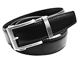 Classic Men's Leather Ratchet Click Belt - Brushed Silver Buckle w/ Double Stitched Black Leather Belt (Trim to Fit: Up to 40'' Waist)