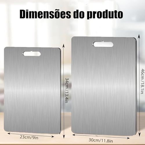 Trailabo Tábua de Cortar em Aço Inoxidável, Tábua de Cozinha Dupla Face, Antibacteriana e Resistente À Deformação, Adequada para Separar Carne e Vegetais (46 X 30CM)