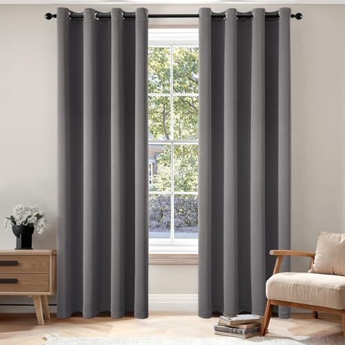 EMEMA Verdunklungsvorhänge mit Ösen 2er 140x215cm Grau Blickdicht Gardinen