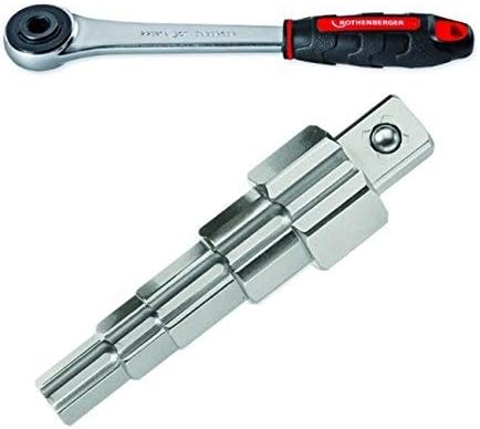 Rothenberger 73297 Uni-Spanner Set including Ratchet Handle, Silver/Black/Red, 3/8 - 1-Inch