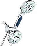 Hotel Spa NOTILUS Antimicrobial High Pressure Luxury 3-in-1 Twin Shower Spa Combo, 2-zone Antimicrobial Anti-Clog Nozzles- 6 Settings Heads, Anti-Slip Grip, Metal Fitting, Stainless Steel Hose, Chrome