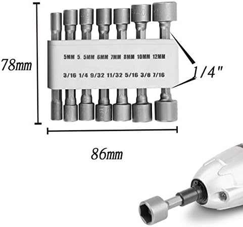 SHOWHAS 14PCS 1/4"Hex Sleeve Tight Nut Wrench Set Drill Adapter Powerful Nut Wrench Drill Set Drive Tool
