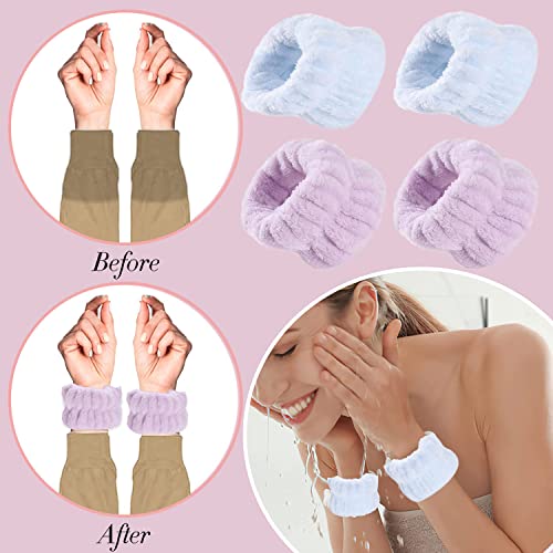 2 Pairs Wrist Towels for Washing Face, Microfiber Face Washing Wristbands Absorbent Wrist Bands for Women Prevent Water Spilling Down from Your Arms