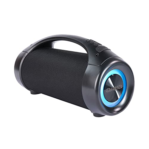 Aiwa Bocina Inalámbrica AWS600BT True Wireless con Bluetooth, LED, Resistencia IPX5, 50W RMS, Color Negro, Portátil para Exteriores, Radio Integrada, Batería Recargable y Diseño Cilíndrico