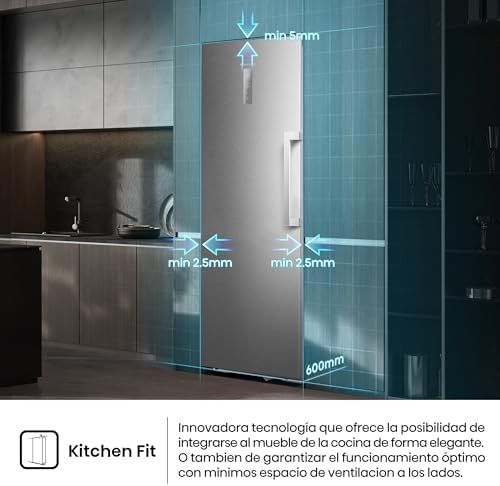 FT3K310SAIE1 - Congelador Una Puerta Total No Frost Kitchen Fit, 312L, 186cm, Ventilación Inferior, Apertura de Puerta 90º, Metal-Tech Cooling, Tirador de Apertura Fácil, WiFi, Inox