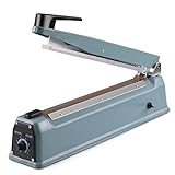 Flexzion 12" (300mm) Impulse Sealer 350W - Manual Plastic Poly Bag Heat Sealing Machine Closer Kit w/Adjustable Timer, Portable with Replacement Element Grip and Teflon Tape