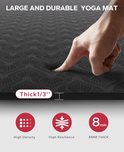HAPBEAR Large Yoga Mat-183x91cmx6mm, Non-Slip, Durable, Thick Wide Exercise Mat for Home Workouts, Yoga, Pilates, Stretching, Includes Bonus Resistance Bands & Carry Bag