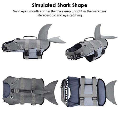 Petacc Dog Life Jacket Pet Floatation Vest Dog Lifesaver Dog Life Preserver for Water Safety at The Pool, Beach, Boating (M, Shark) (Shark Life Jacket) - Thumbnail 2