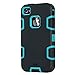 iPhone 4 Case,iPhone 4S Case,Shockproof Heavy Duty Combo Hybrid Defender High Impact Body Rugged Hard PC & Silicone Case Protective Cover For Apple iPhone 4 4S (Black Aqua)