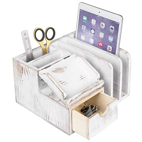 MyGift Whitewashed Wood Office Supplies and Pen Organizer for Desk with