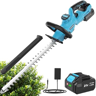 Aparador de sebes a bateria, aparador elétrico LEEIKOO com bateria de 4,0Ah, podador ajustável a 180°, comprimento de lâmina de 51 cm, espaçamento entre os dentes de 16 mm, lâminas de cobertura para sebes, ramos, arbustos, ramos
