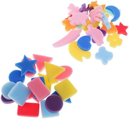 P Prettyia 42 Pieces Assorted Shapes Childrens Kids Painting Sponges for Art Craft Painting Sponge Stamps Assorted Shapes Early Learning Educational Sponge Toys