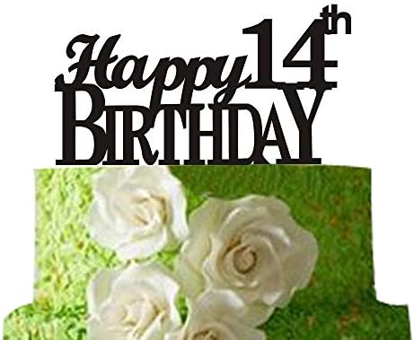 Happy 14th Birthday Cake topper Birthday Party Supply,14th Birthday Decorations Black Pertlife