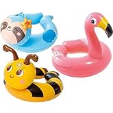 Intex, 43234-2327 3 Pack 59220EP - Animal Head Split Ring Pool Floats Bundle Includes Frog, Duck, Penguin, Giraffe, Frog, Penguin (Style May Vary)