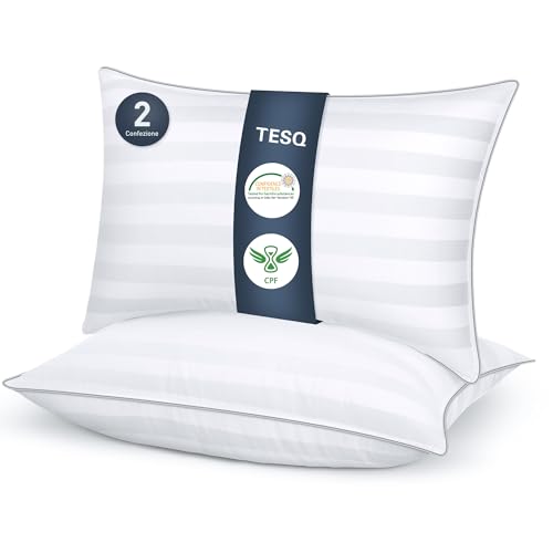 TESQ Bed Pillows 50 x 70 cm, Set of 2 Soft and Comfortable Pillows, Luxury Hotel Quality, Breathable and Hypoallergenic, Ideal for Side Sleepers, Back and Belly Down, Washable