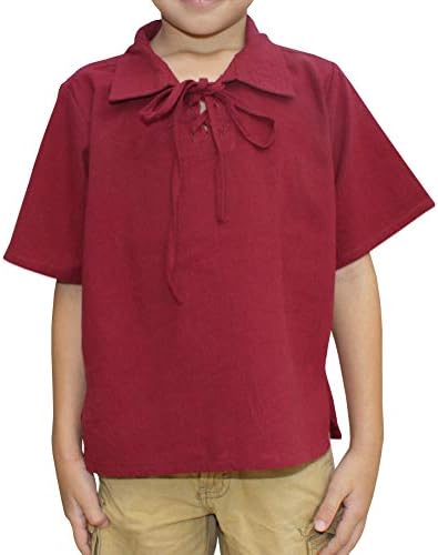 Svenine Childrens Poets Collar Tied Chest Short Sleeve Cotton Renaissance Shirt