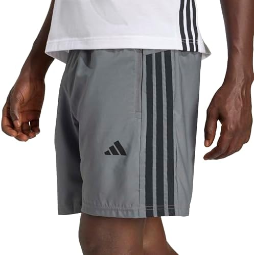Hombre Workout Essentials Base 3 Stripes Woven Short 7 Inches Shorts, Grey Five/Black, M