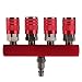 Hromee 4-Way Straight Air Manifold 5 Ports Aluminum Industrial Pneumatic Air Compressor Quick Connect Socket In Line Type Air Hose Splitter with 4 Couplers and 1/4" Male NPT Plug