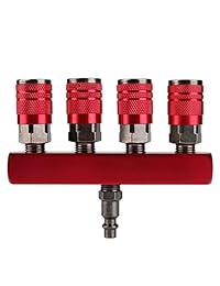 Colector de aire recto de 4 vías de Hromee Compresor de aire neumático industrial de aluminio de 5 puertos Conector de conexión rápida Tipo de línea Divisor de manguera de aire con 4 acopladores y enchufe macho de 1 4 "NPT