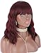Kalyss Short Synthetic 99J Burgundy Wig with Hair Bangs Short Wavy Curly Wig for Women -Natural Looking and Heat Resistant Full Head Hair Replacement Wig for Daily Wear or Costume Wig