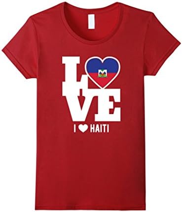 Womens Love Haiti T-Shirt Patriotic Haitian Expat Medium Cranberry