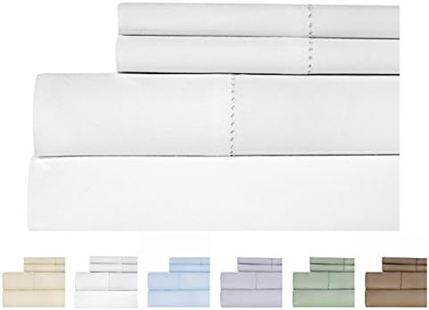 Weavely Cotton Bed Sheets Set - Hemstitch Bedsheet 500 Thread Count 100% Cotton Twin Sheet Set, 3-Piece Bedding Set, Elastic Deep Pocket Fitted Sheet - White