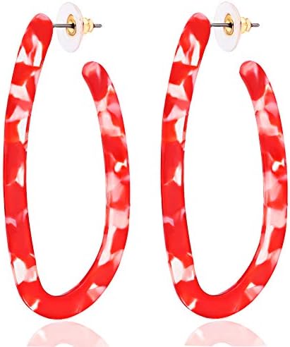 ALEXY Women’s Mottled Hoop Earrings Bohemia Acrylic Resin Hoops Stud Earrings
