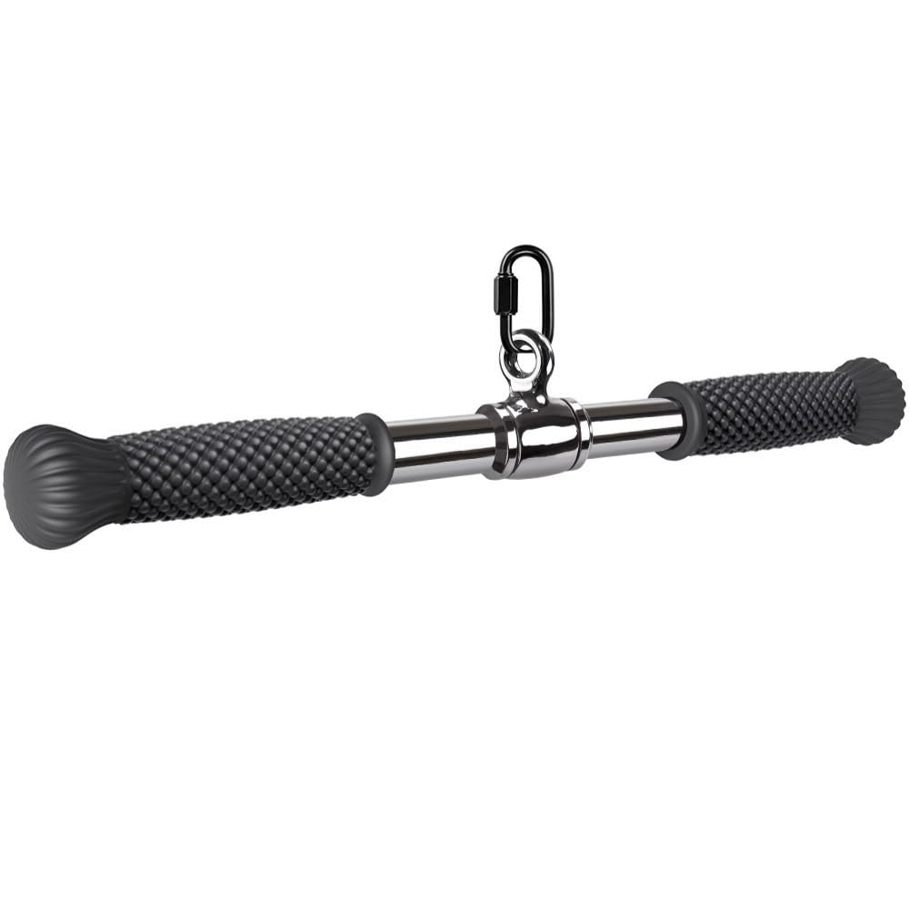 SELEWARE Rotating Straight Bar Gym Cable Machines Attachments, Bicep Tricep Press Lat Pull Down Bar with Non-Slip Rubber Handle, Lat Pulldown Attachments for Home Gym Fitness Workout, 45.5cm