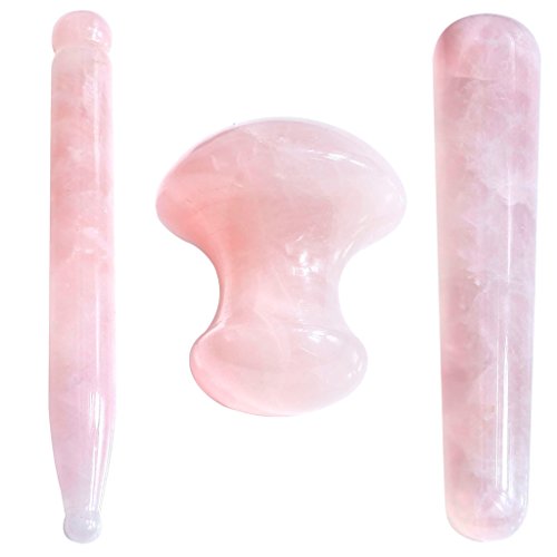 CCbeauty Professional Gua Sha Scraping Massage Tools Rose Quartz Natural Stone Handmade Guasha Board for Skin Muscle Care Treatment (3PCS Guasha)