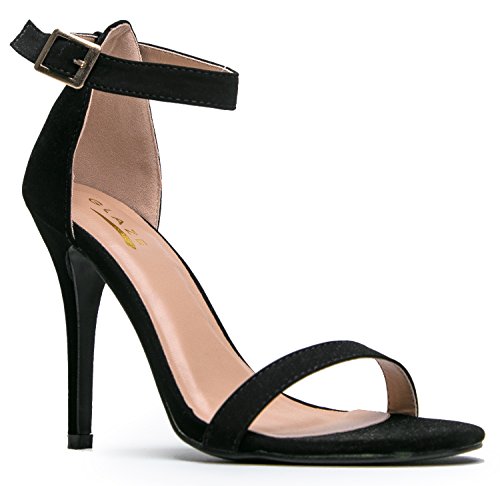 Glaze WILLOW-2 / CHARLIE-1 Stiletto High Heel Ankle Strap Sandal, Black-1, 10 B(M) US