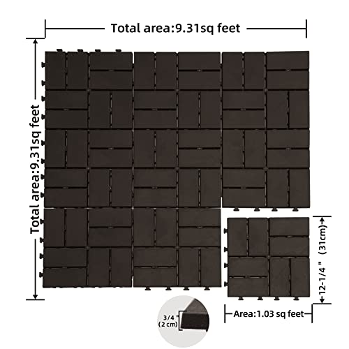 Patio Interlocking Deck Tiles, 12"x12" Square Composite Decking Tiles