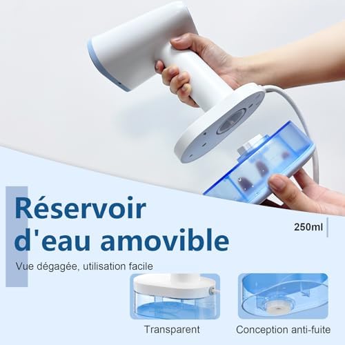 Défroisseur à main portable pour vêtements, capacité de 250 ml, 1600W, chauffage rapide en 25s, arrêt automatique, taille mini, auto-nettoyage, pour la maison, le bureau et le voyage