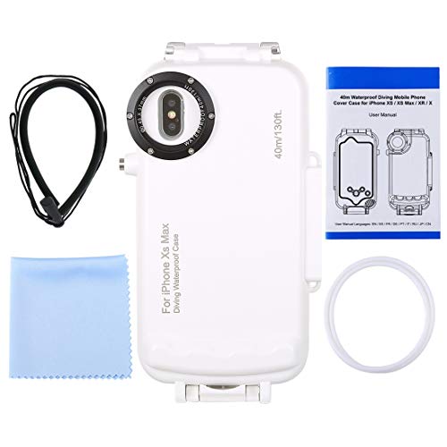HAWEEL for iPhone Xs Max Underwater Housing Professional [40m/130ft] Diving Case for Diving Surfing Swimming Snorkeling Photo Video with Lanyard (iPhone Xs Max, White) - Thumbnail 6