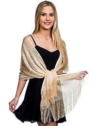 Shawls and Wraps for Evening Dresses, Metallic Sparkle Womens Wedding Light Yellow Champagne Shawl