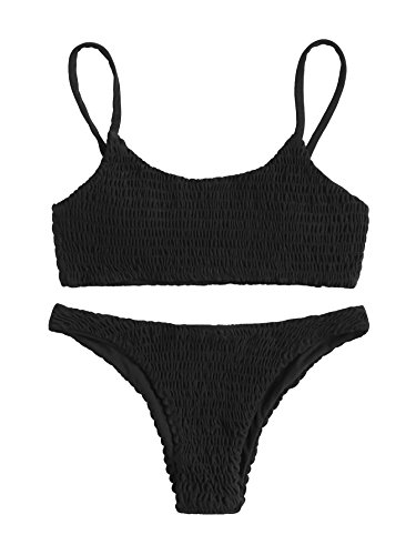 SOLYHUX Women's Two Piece Shirred Bikini Set Black XL