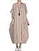 Mordenmiss Women's Cotton Linen Dress Stripes Plus Size Dresses Style 2-M-Khaki