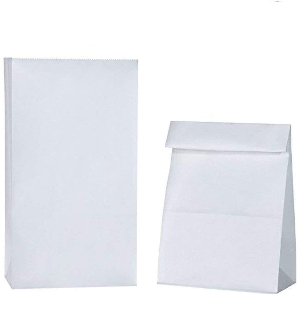 Dproptel 100 Pack Kraft Food Packaging Paper Bags - Bread Loaf, Bakery, Lunch, Snack, Takeout - Durable, 100% Recycled Kraft Paper (White)