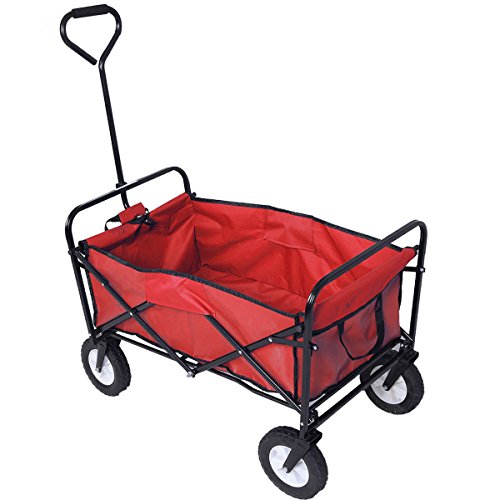 Solid Steel Frame Durable Red Polyester Fabric Folding Collapsible Handy Utility Cart Wagon