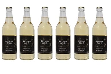 6x Retsina Gold geharzter Weißwein 11% 500 ml Flaschen C.A.I.R.- + 2 Probier Sachets Olivenöl aus Kreta a 10 ml - aus Grieche