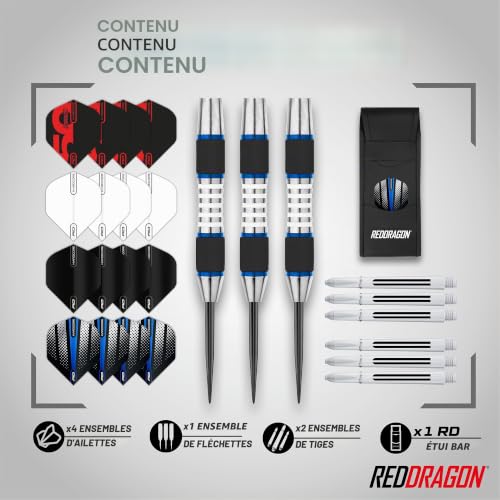 RED DRAGON Axis Series Tungstène Fléchettes Ensemble avec Vols, Arbres (tiges) et Portefeuille