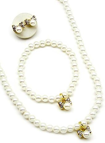 Acrylic Pearl Jewelry Set for girls [Necklace, Bracelet, and Earrings] Ribbon