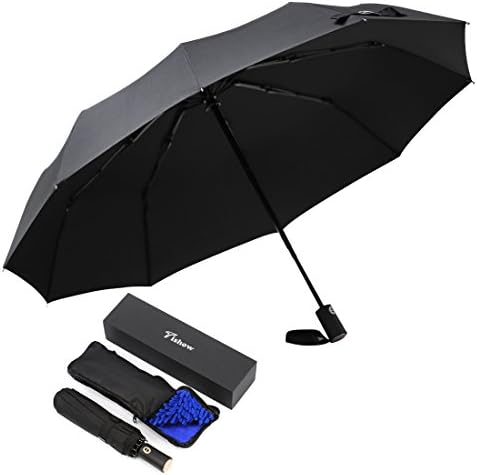 Leelbox Auto Umbrella Extra Large Windproof Folding Umbrellas Compact Travel Umbrella for Women and Man - with Absorbent Bag - Black